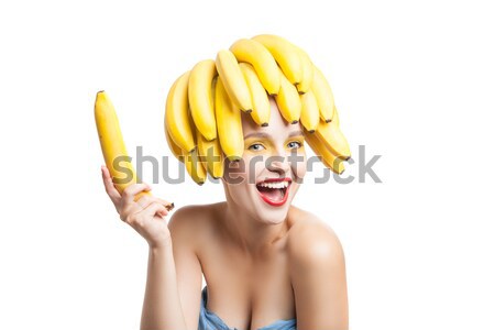 Isolated portrait of topless model with bananas on head Stock photo © julenochek