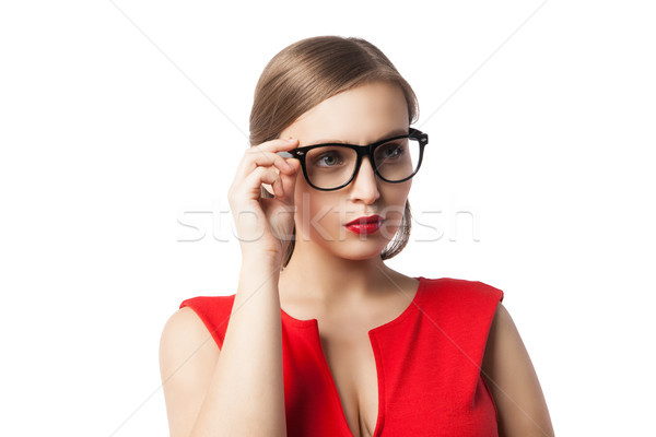 Belo senhora óculos pensando retrato Foto stock © julenochek