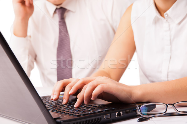 Zdjęcia stock: Biznesmen · kobieta · interesu · pracy · laptop · odizolowany
