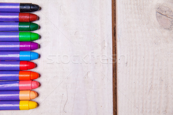 Cire crayons table en bois papier étudiant [[stock_photo]] © julenochek