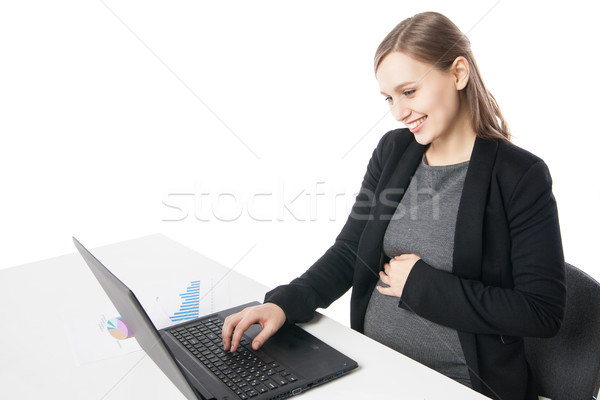 Feliz mulher grávida área de trabalho laptop retrato belo Foto stock © julenochek