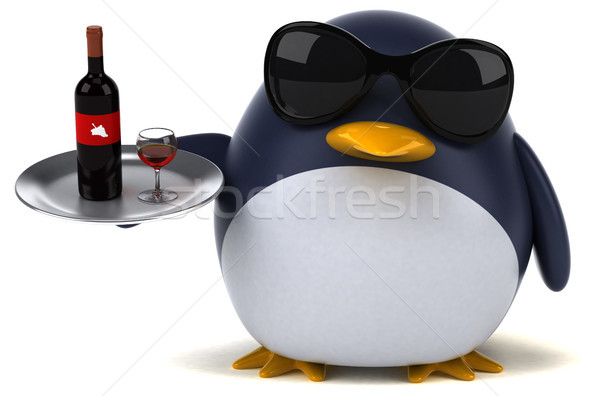 Zabawy Pingwin 3d ilustracji wina ptaków pić Zdjęcia stock © julientromeur