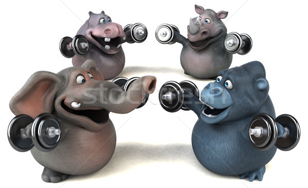Fit hippo, rhino, elephant and gorilla - 3D Illustration Stock photo © julientromeur