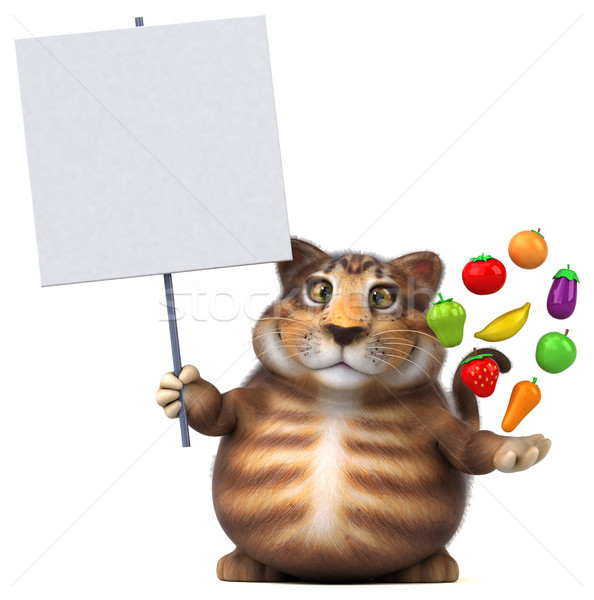 ストックフォト: 楽しい · 猫 · 3次元の図 · リンゴ · バナナ · 動物