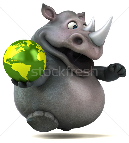 Amusement rhinocéros 3d illustration monde grasse planète [[stock_photo]] © julientromeur