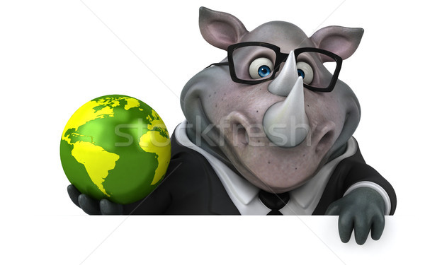 Stockfoto: Leuk · neushoorn · 3d · illustration · wereld · zakenman · pak