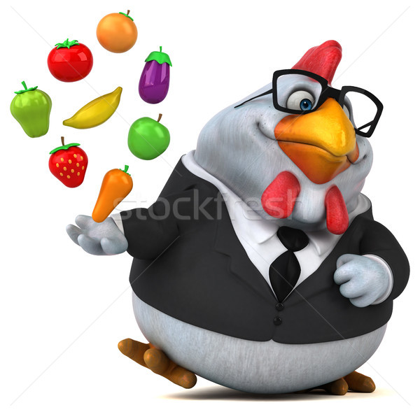 [[stock_photo]]: Amusement · poulet · 3d · illustration · pomme · oiseau · costume