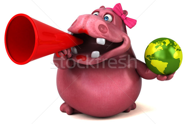 Stockfoto: Roze · nijlpaard · 3d · illustration · leuk · vet · planeet