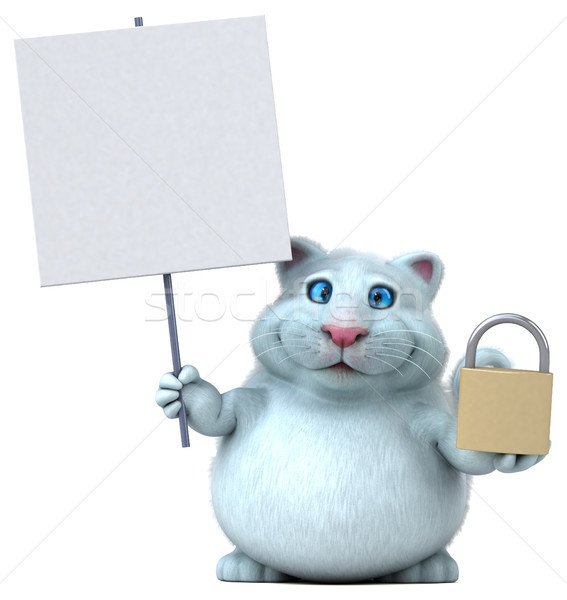 [[stock_photo]]: Amusement · chat · 3d · illustration · sécurité · blanche · cartoon