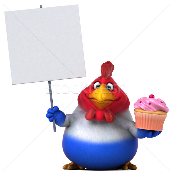 Foto stock: Diversão · frango · ilustração · 3d · pássaro · bandeira · vermelho