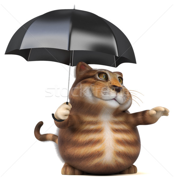 ストックフォト: 楽しい · 猫 · 3次元の図 · 雨 · 動物 · 漫画