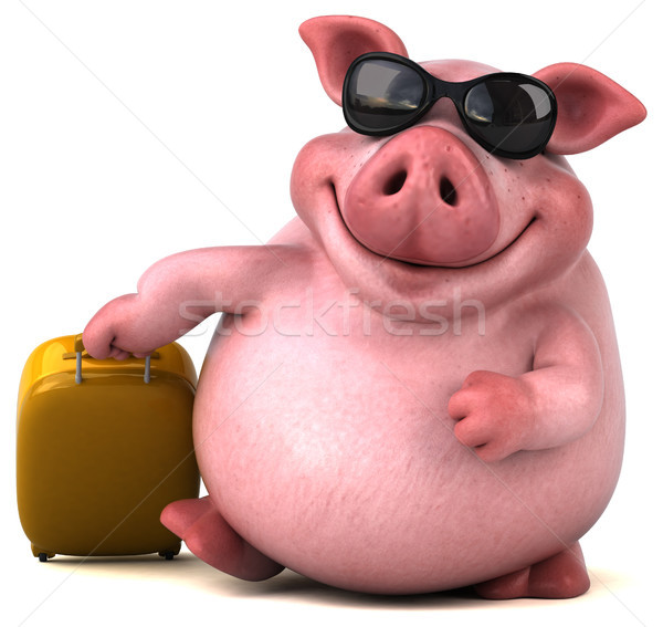 Amusement porc 3d illustration grasse valise rose [[stock_photo]] © julientromeur