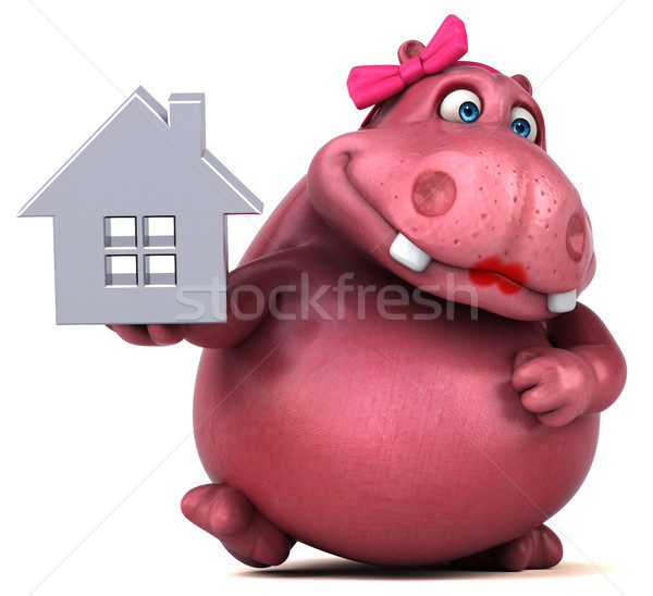 Сток-фото: розовый · гиппопотам · 3d · иллюстрации · домой · весело · недвижимости