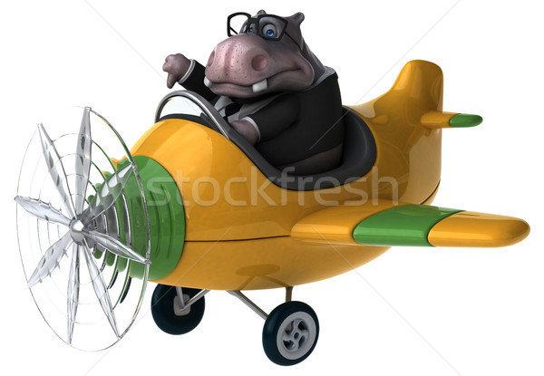 Сток-фото: весело · гиппопотам · 3d · иллюстрации · бизнеса · самолет · плоскости