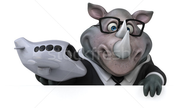 Jókedv orrszarvú 3d illusztráció üzletember öltöny repülőgép Stock fotó © julientromeur