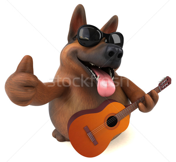 Foto stock: Pastor · perro · 3d · música · guitarra · animales