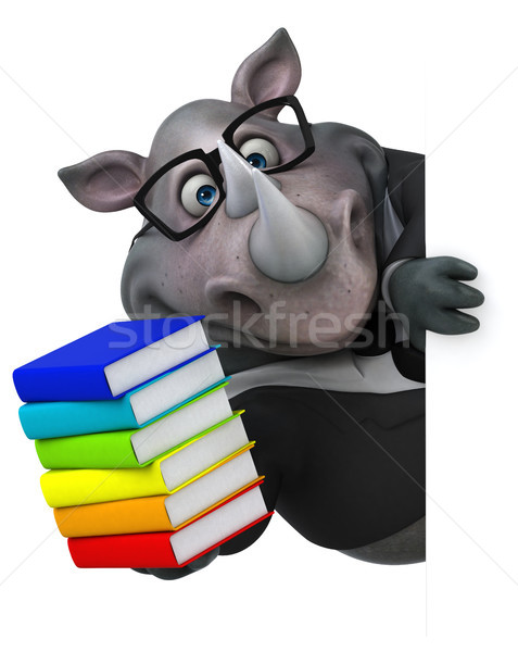 Leuk neushoorn 3d illustration boeken zakenman pak Stockfoto © julientromeur