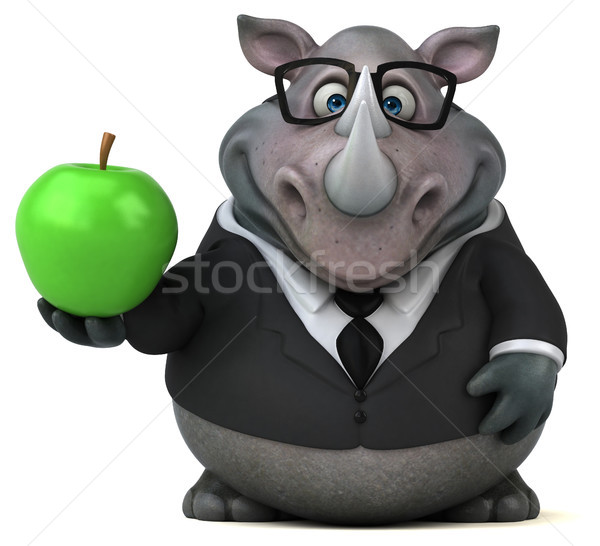 Amusement rhinocéros 3d illustration pomme fruits affaires [[stock_photo]] © julientromeur