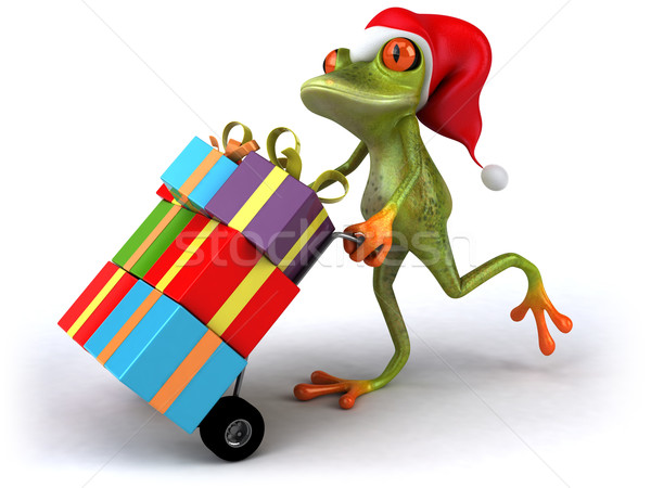 商業照片: 青蛙 · 禮品 · 綠色 · 聖誕節 · 環境 · 插圖