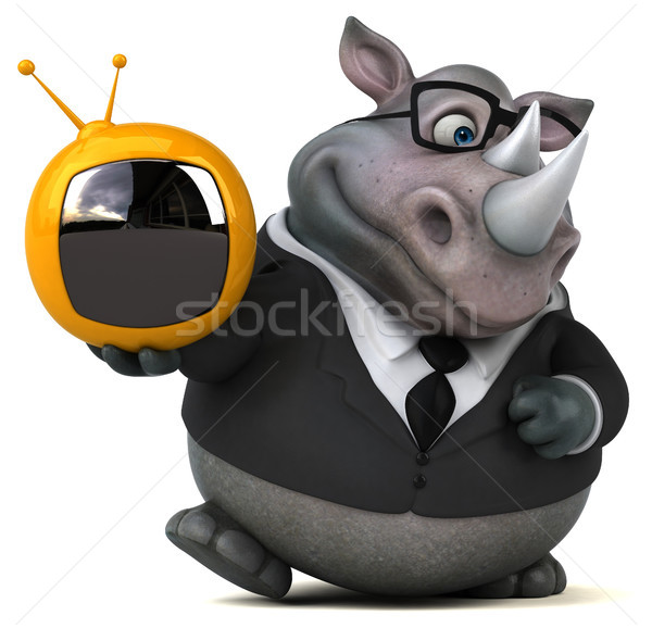 Divertimento rinoceronte illustrazione 3d imprenditore suit schermo Foto d'archivio © julientromeur