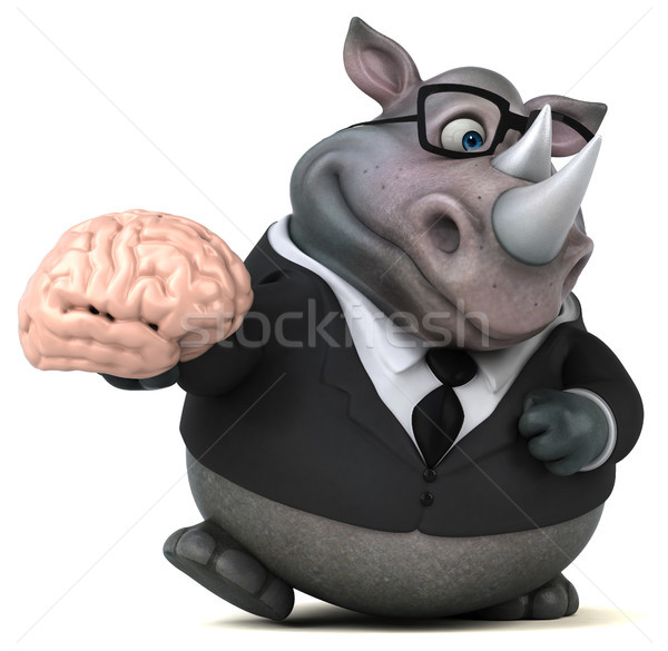 Divertimento rinoceronte illustrazione 3d imprenditore suit cervello Foto d'archivio © julientromeur