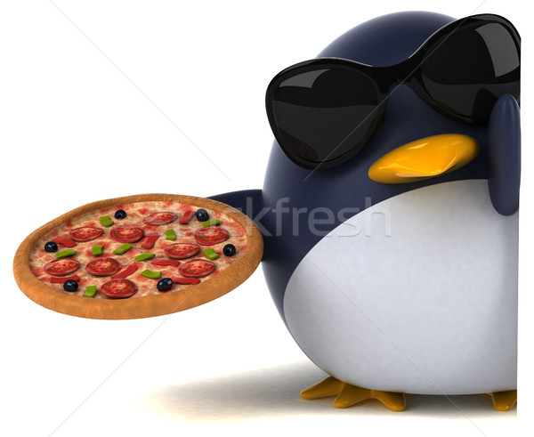 весело пингвин 3d иллюстрации пиццы птица смешные Сток-фото © julientromeur