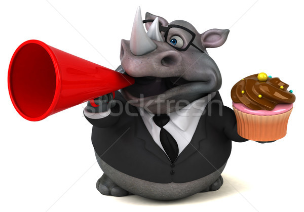 Stock fotó: Jókedv · orrszarvú · 3d · illusztráció · csokoládé · üzletember · öltöny