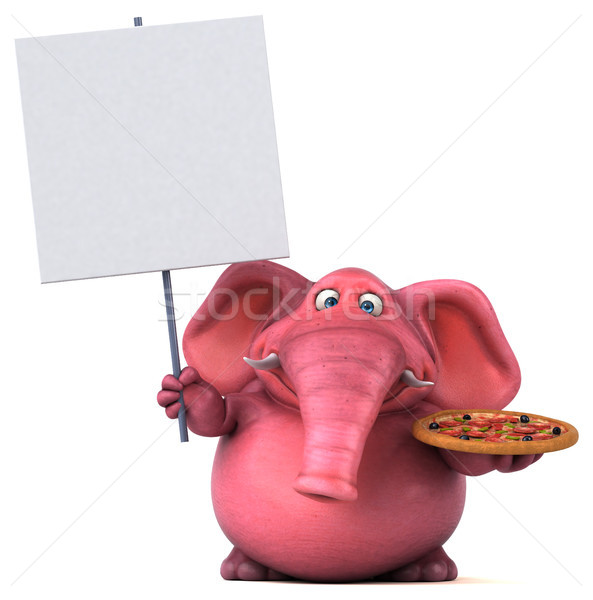 Stockfoto: Roze · olifant · 3d · illustration · pizza · jungle · dier