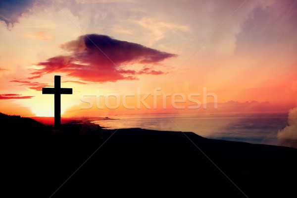 Kreuz jesus christ schönen Wolken Sonne Stock foto © Julietphotography