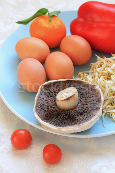 Stock fotó: Egészséges · nyers · vegetáriánus · étel · színes · asztal · gyümölcs