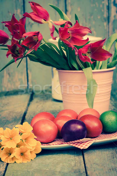 Páscoa pintado ovos vintage estilo flores Foto stock © Julietphotography