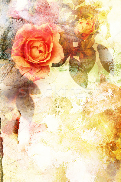 Romantique orange roses vintage fleurs papier Photo stock © Julietphotography
