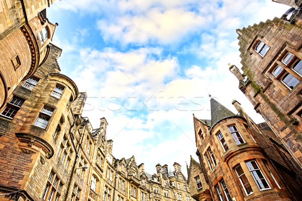 Stockfoto: Historische · architectuur · straat · oude · binnenstad · Edinburgh · Schotland · hemel