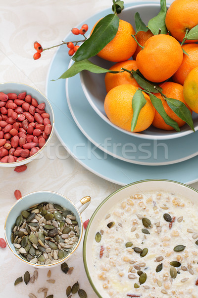 Stok fotoğraf: Sağlıklı · vejetaryen · kahvaltı · tablo · olgun · mavi