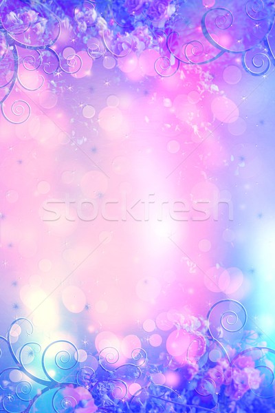 Beautiful roses artistic dreamy background with bokeh lights and floral frame Stock photo © Julietphotography