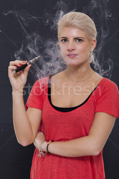 Elegante rubio mujer fumar nube humo Foto stock © juniart