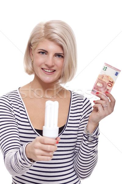 Woman holding an eco-friendly light bulb Stock photo © juniart