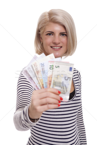 Mujer sonriente euros notas atractivo sonriendo Foto stock © juniart