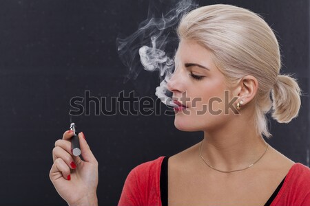 Close up Blond Woman Smoking Using E- Cigarette Stock photo © juniart