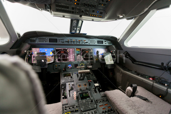 Wewnątrz widoku kabina pilota Błękitne niebo chmury niebo Zdjęcia stock © juniart