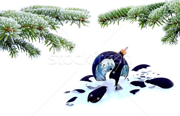 Foto stock: árvore · de · natal · cacos · de · vidro · bugiganga · branco · fracassado · natal