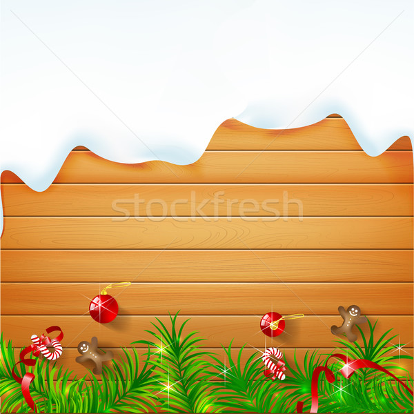 Stock photo: Abstract background realistic nature wood with red christmas bal