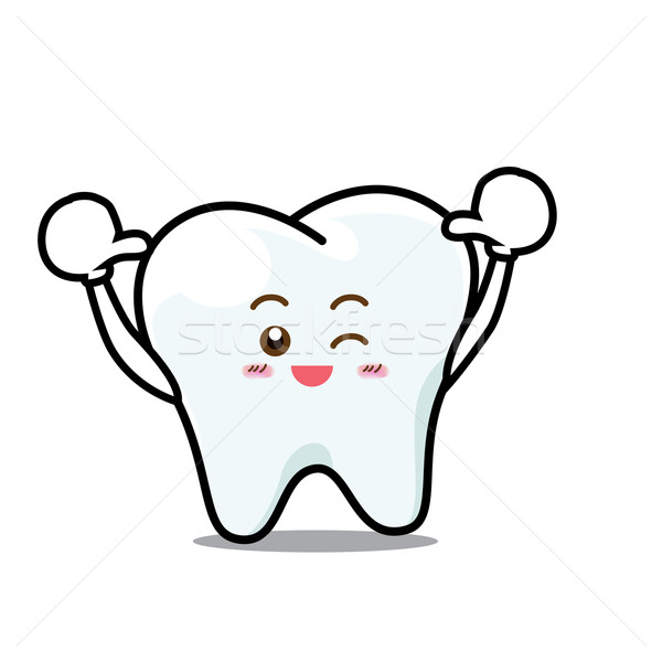 Happy  Dental Smile Tooth Mascot Cartoon Character isolated on w Stock photo © kaikoro_kgd