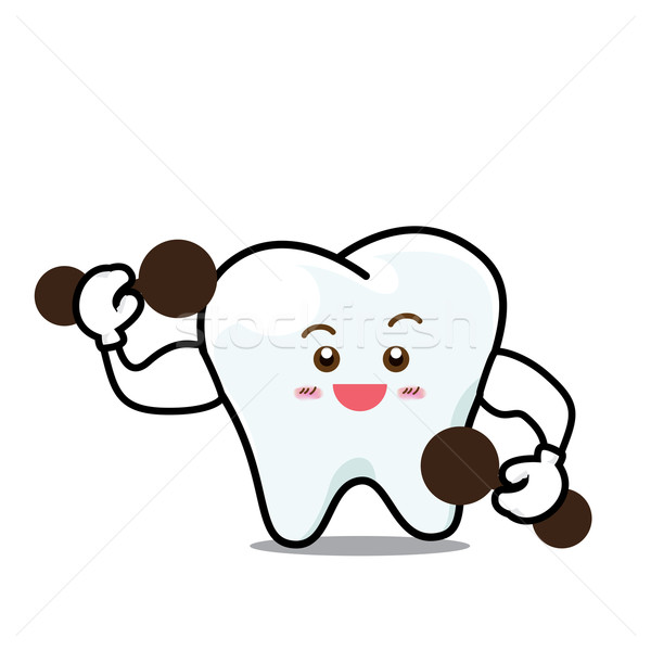 Happy  Dental Smile Tooth Mascot Cartoon Character isolated on w Stock photo © kaikoro_kgd