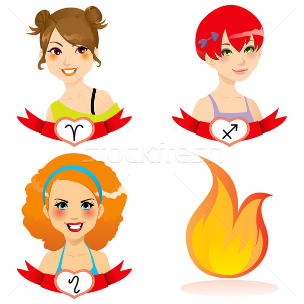Fuego zodíaco mujeres Cartoon ilustración signo Foto stock © Kakigori