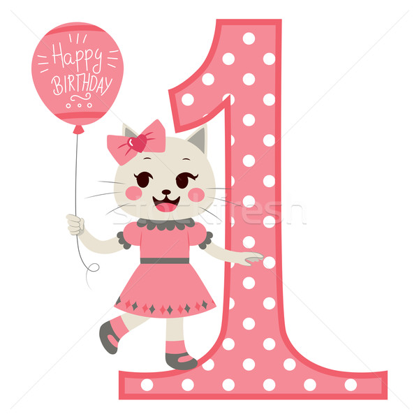 Stock fotó: Macska · lány · boldog · születésnapot · aranyos · kicsi · visel