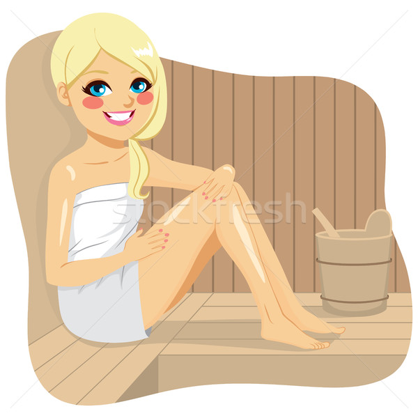 Foto stock: Mujer · relajante · sauna · jóvenes · mujer · rubia · vapor