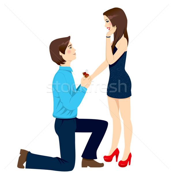 Angajament propunere surpriză tânăr căsătorie inel cu diamant Imagine de stoc © Kakigori