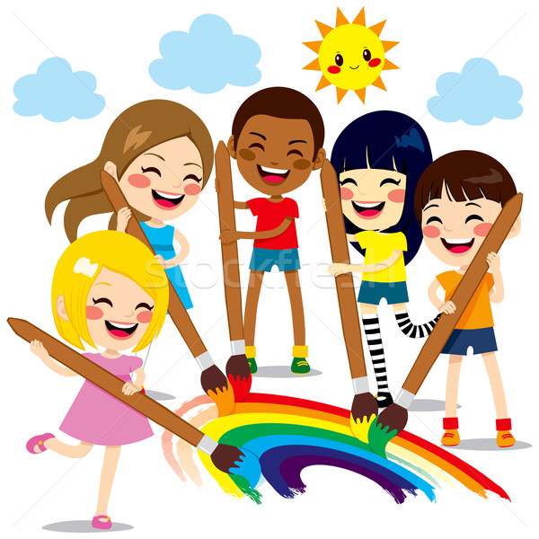 Stock photo: Kids Painting Rainbow
