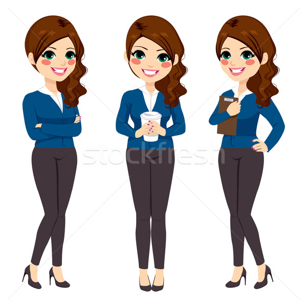 în picioare femeie de afaceri cafea frumos tineri trei Imagine de stoc © Kakigori